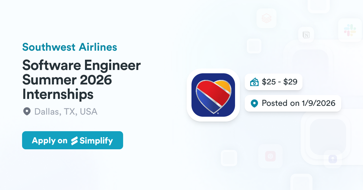 Software Engineer Summer 2026 Internships Southwest Airlines